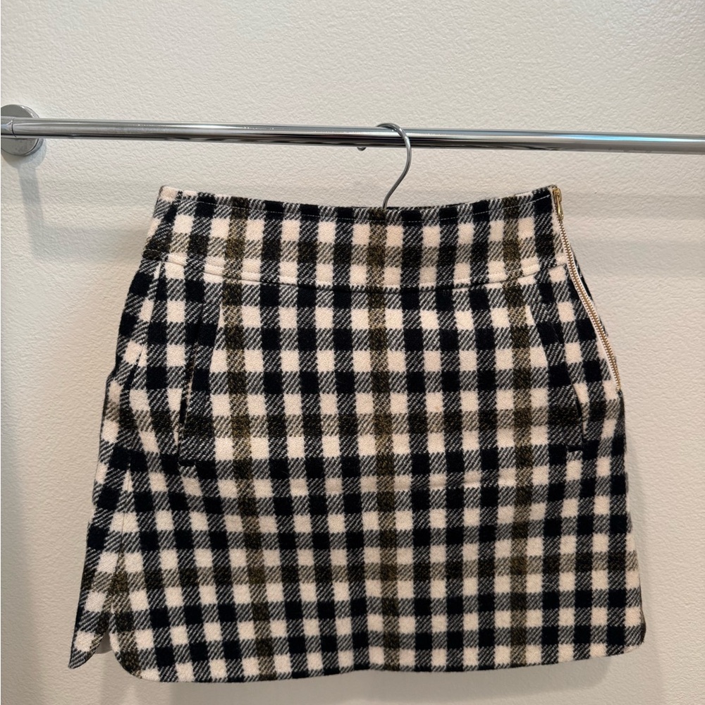 J Crew Plaid Black and Cream Wool Mini